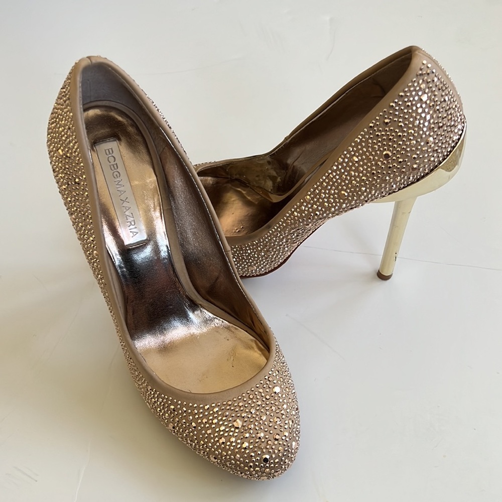 BCBG MAXAZARIA VERO CUOIO SPARKLE DAZZLING PARTY HIGH HEEL SHOES champagne rose